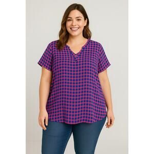 Torrid Modern Plaid Blouse Top Business Casual Size 2 2X 18-20 Pink Blue Black